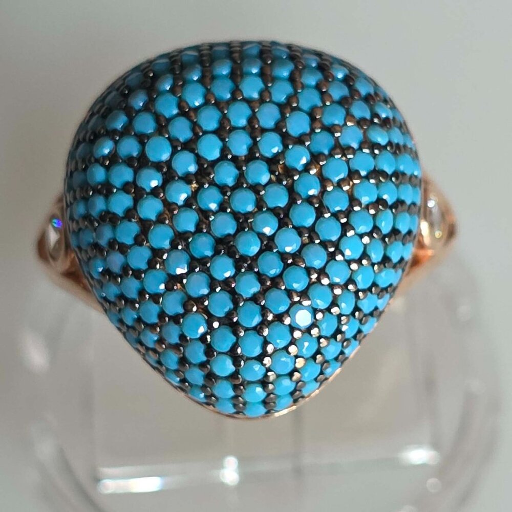 Sterling Silver Turquoise Crystal Ring - Picture 3 of 12